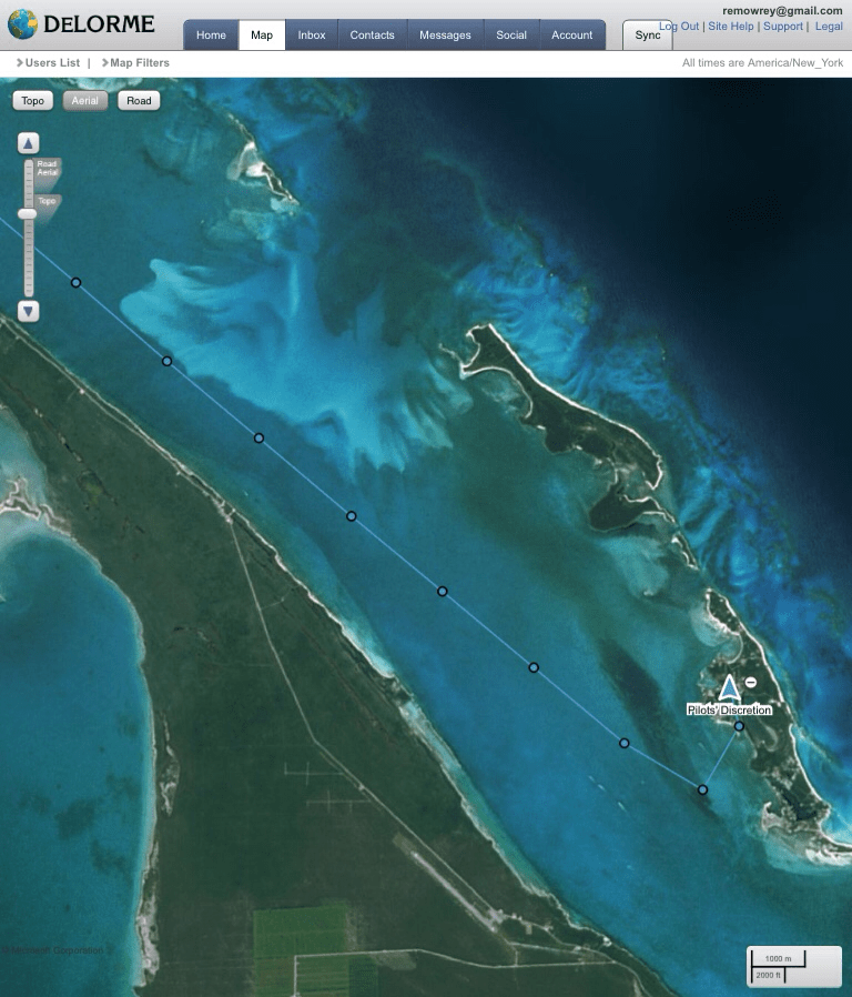 Satellite view of Pilots' Discretion track into White Sound, Green Turtle Cay