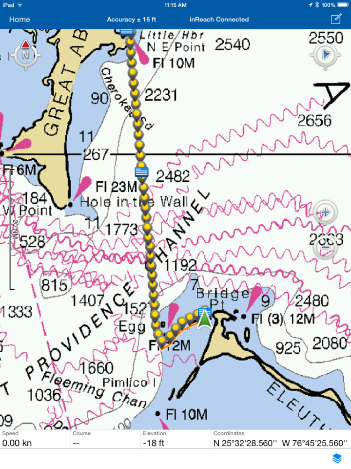 Latitude 25° 32.478" N, Longitude 76° 45.427" W