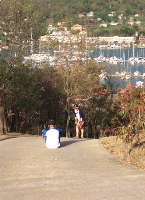 R&R hiking the mound, Port Louis, Grenada