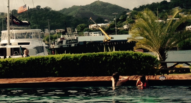 Ronan squirting the girls in pool from behind the bushes