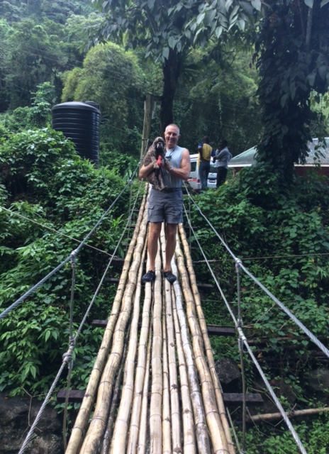 Randy & Patton on the Bamboo Bridge, Dark View Falls, St. Vincent