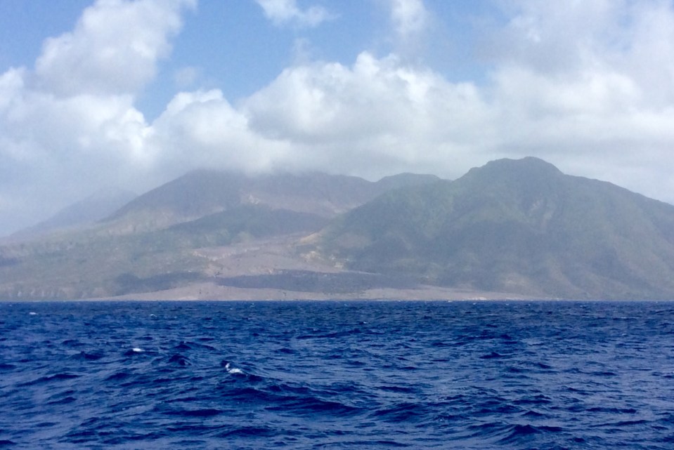 Cruising past the active volcano in Montserrat