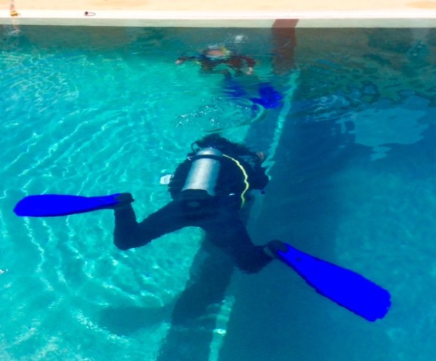 Ronan's first breaths under the water, Dive St. Lucia