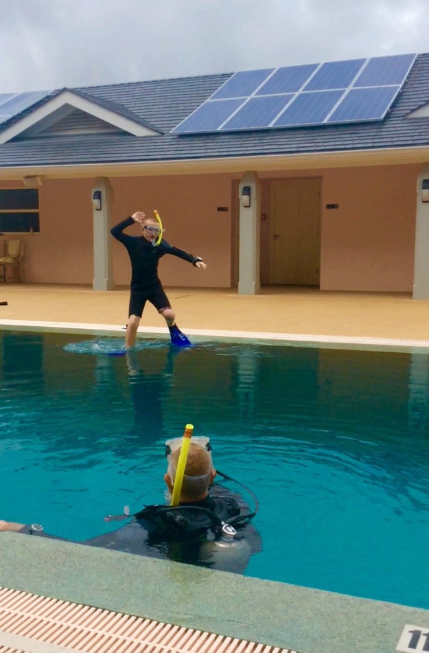 Ryan stepping into the pool, St. Lucia