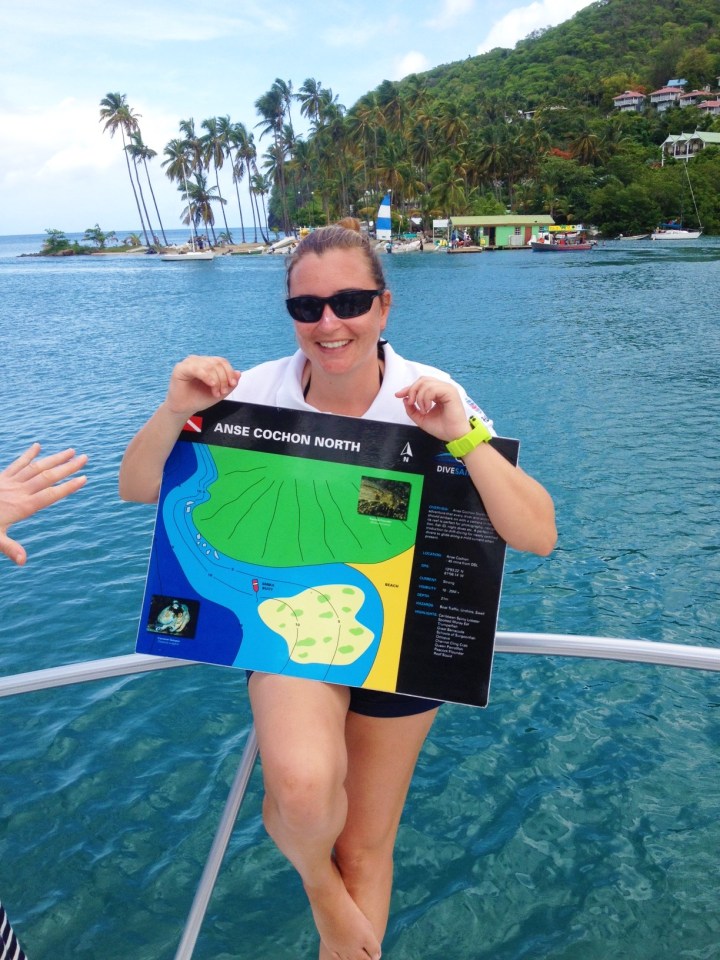 Dive instructor "Julia" showing chart of dive site