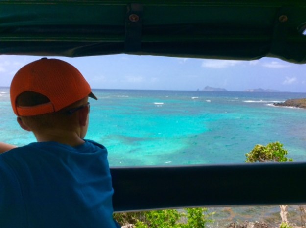 Ryan on Gideon's open air bus tour, Bequia