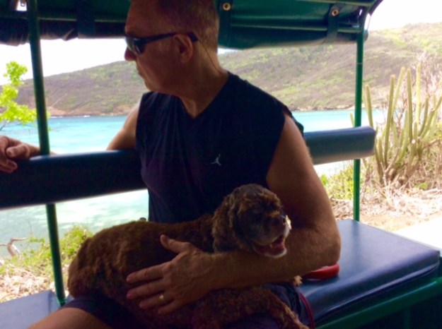 Randy and Patton on Gideon's open air bus tour, Bequia