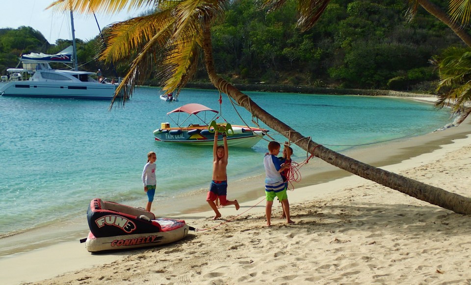 Playing on the beach, Salt Whistle Bay, Mayreau