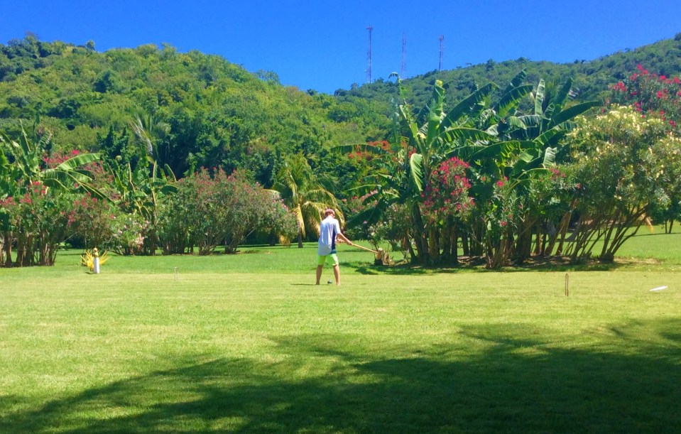 Ryan playing croquet, Mount Cinnamon Resort, St. George's, Grenada