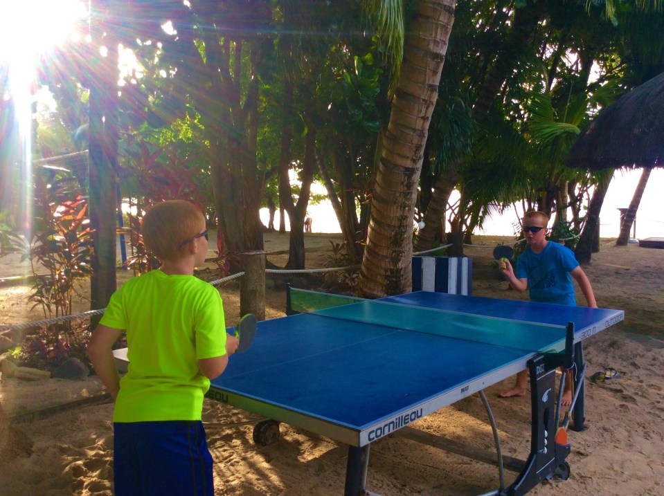 Ping pong in the shade on the beach, Mount Cinnamon Resort, St. George's, Grenada