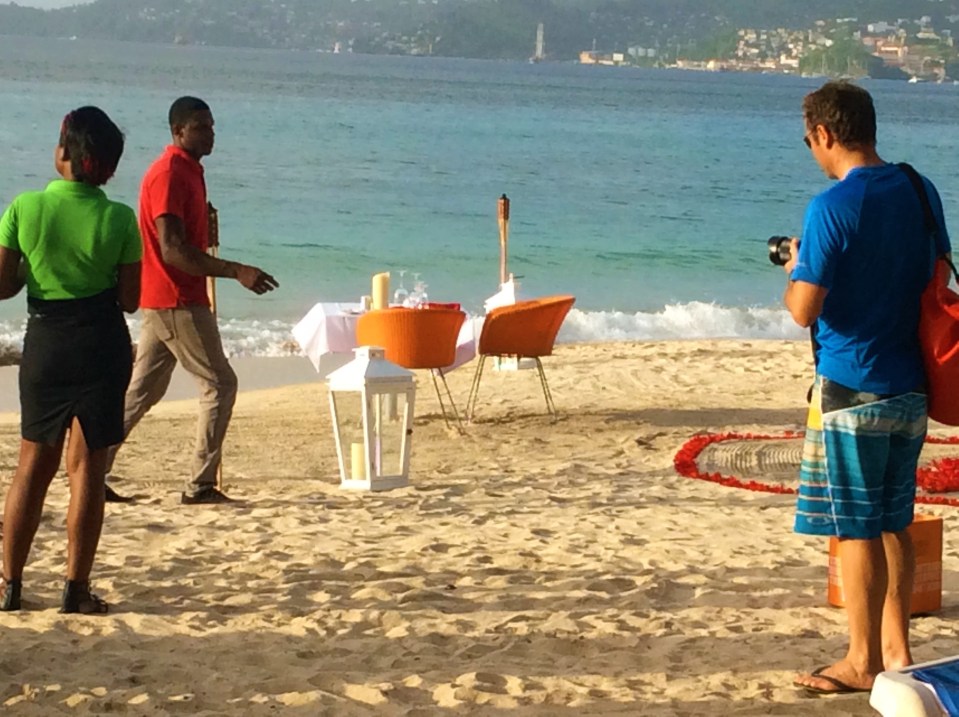The Mount Cinnamon Resort team preparing for the private beachside-waterfront-sunset, dinner for two, St. George's, Grenada