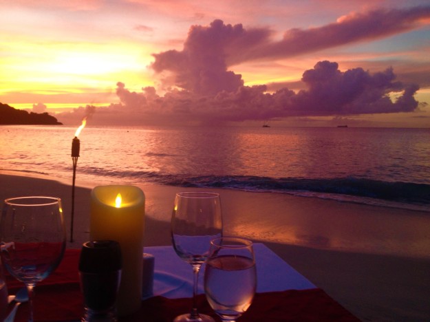 Anniversary dinner at Savvy, private beachside-waterfront-sunset, dinner for two, Mount Cinnamon Resort, St. George's, Grenada
