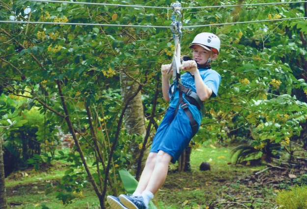 Ryan on the zip line, Rain Forest Adventures, St. Lucia