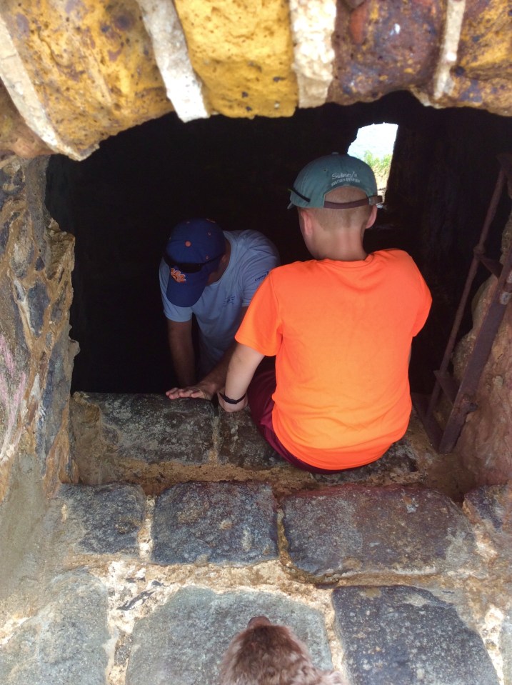 James and Ronan climbing down into Fort Rodney, St. Lucia