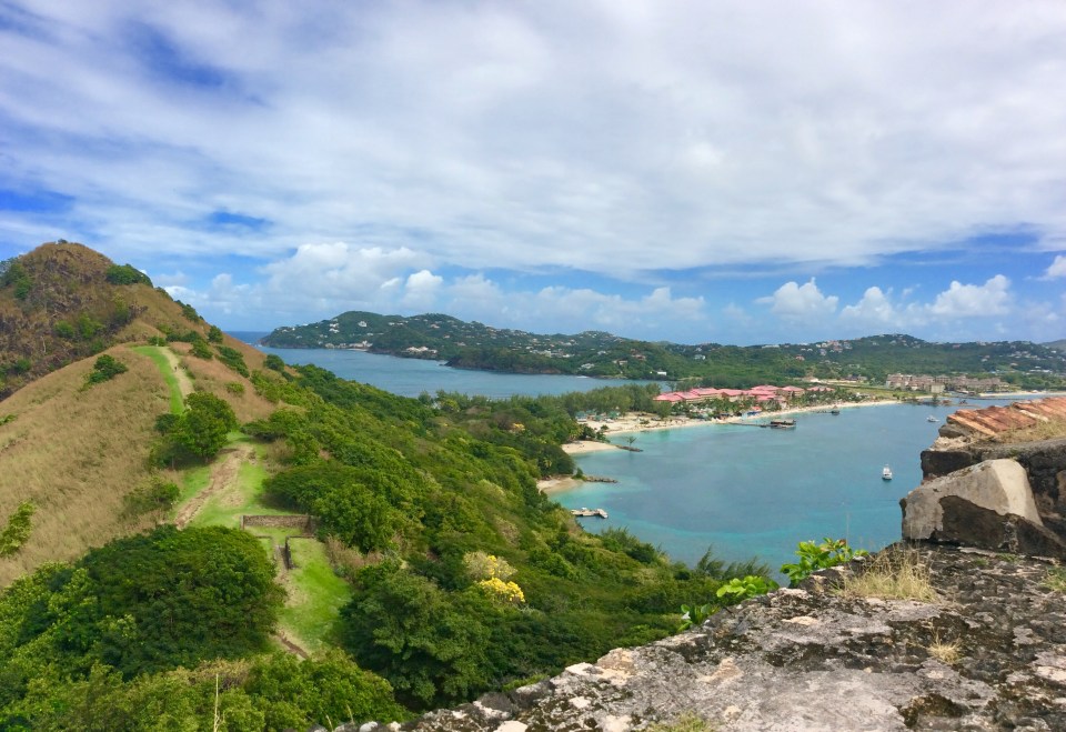 Pigeon Island land bridge (red roof tops are Sandals Resort), St. Lucia