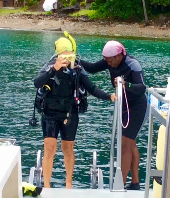 Paulette coming aboard, Turtle Reef, St. Lucia