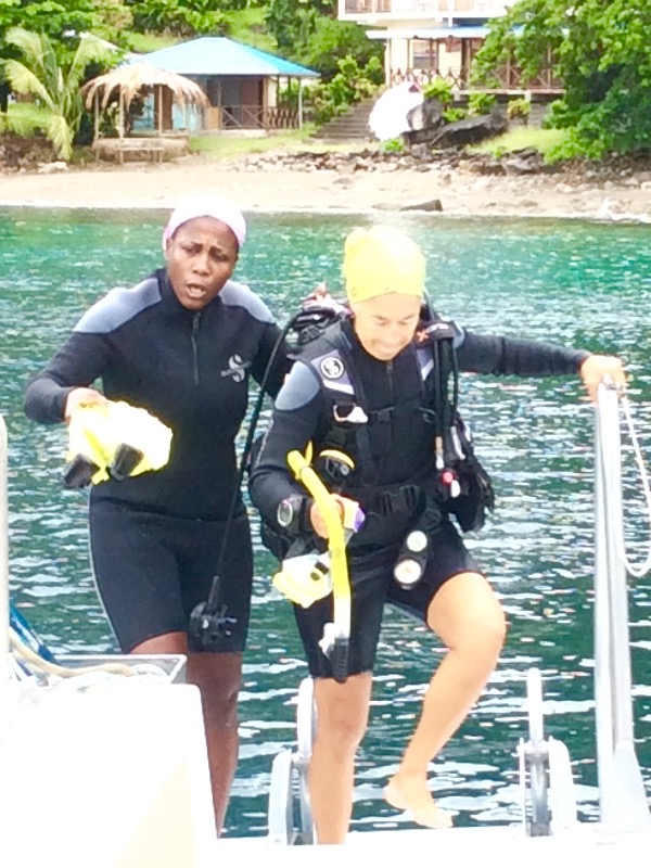 Paulette coming aboard, Turtle Reef, St. Lucia