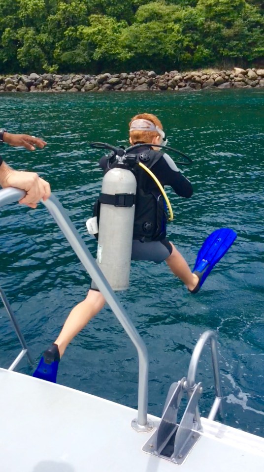Ryan, stepping in, Turtle Cay, St. Lucia