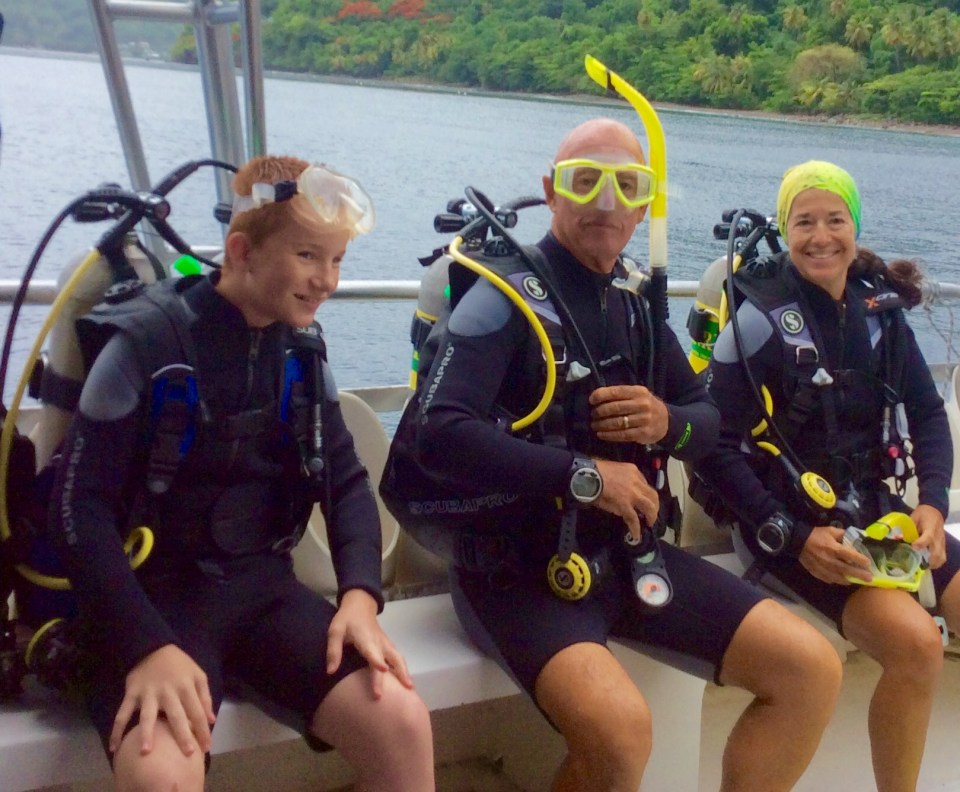 Ryan, John & Paulette, getting ready to dive the Pitons in St. Lucia