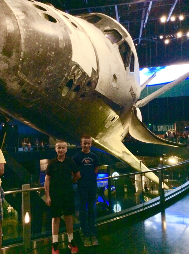 Ronan & Ryan in front of the Space Shuttle, Kennedy Space Center, Cape Canaveral, FL 12-17