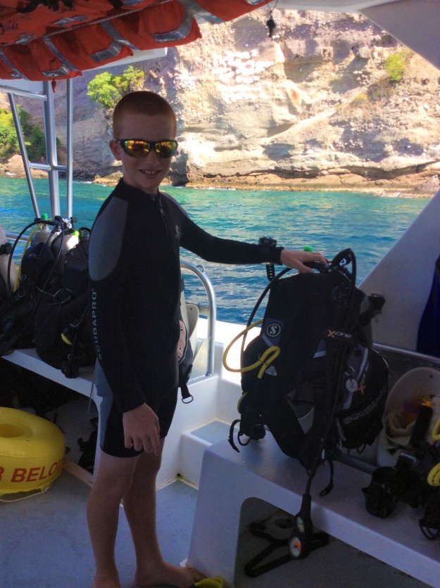 Ryan getting ready to dive in St. Lucia (Jan. 2018)