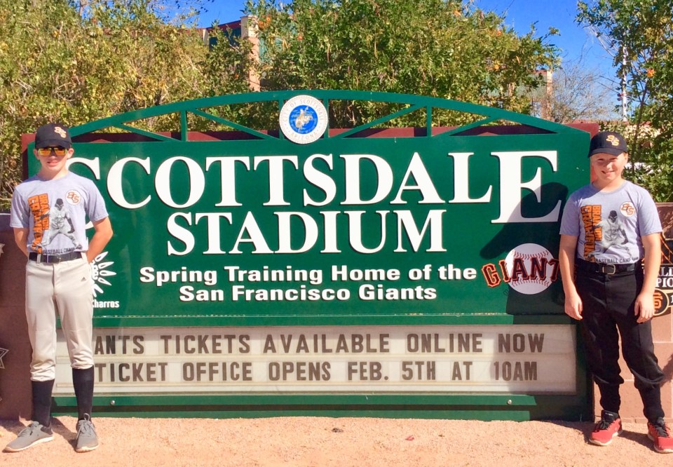 Ryan & Ronan outside Scottsdale Stadium (Jan. 2018)