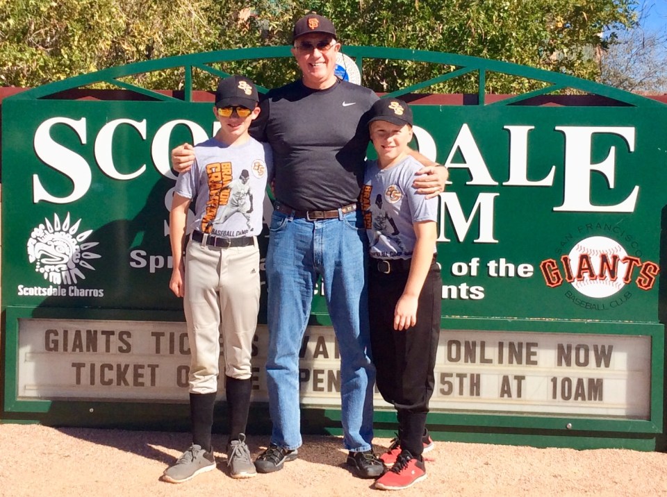 Ryan, Randy & Ronan outside Scottsdale Stadium (Jan. 2018)