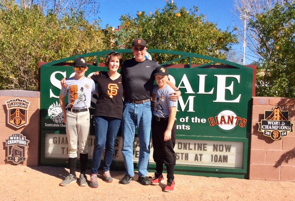 Ryan, Aunt Patti, Randy & Ronan outside Scottsdale Stadium (Jan. 2018)