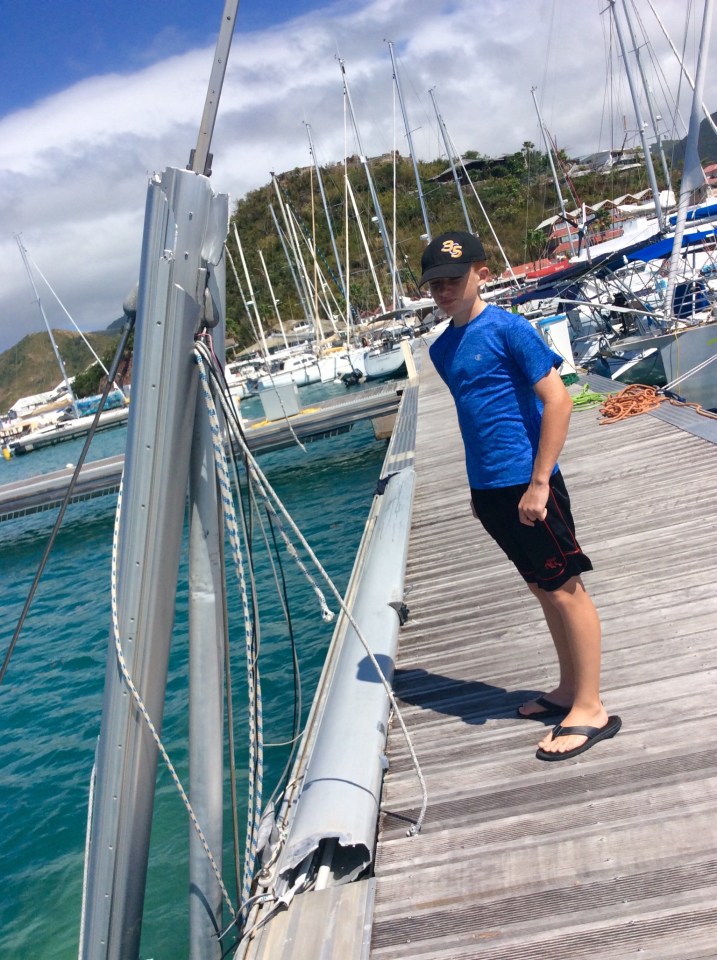 Ryan looking over the sunken vessels, Fort Louis Marina, St. Martin (March 2018)