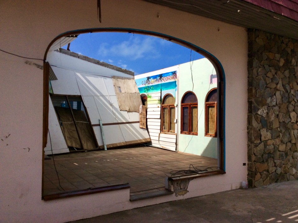 Virgin Gorda Yacht Harbor, old shopping center (missing roof, walls & windows), Virgin Gorda, British Virgin Islands (March 2018)