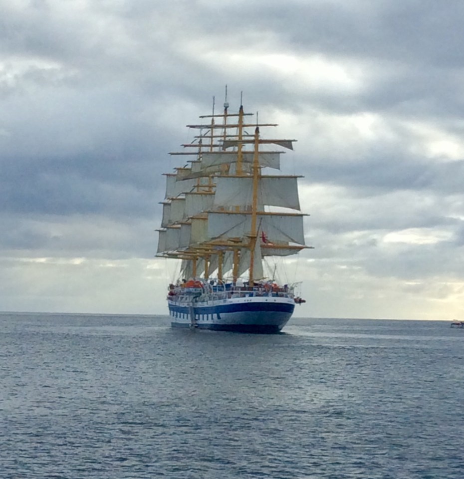 Sailing Cruise Ship, Star Clipper underway, Portsmouth, Dominica (2018)