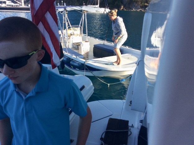 Ryan picking up baguettes delivery to the boat, Deshaies, Guadeloupe (2018)