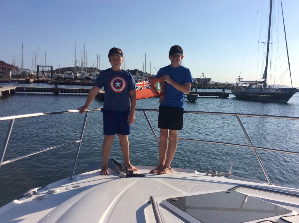 Ronan & Ryan hoisting the BVI courtesy flag (March 2018)
