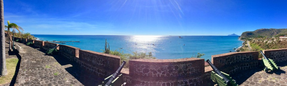 Oranje Bay, St. Eustatius (Dutch Caribbean), Piltos' Discretion in the center of the bay below (2018)