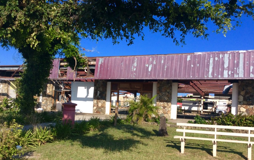 Virgin Gorda Yacht Harbor, old grocery store (missing roof, walls & windows), Virgin Gorda, British Virgin Islands (March 2018)