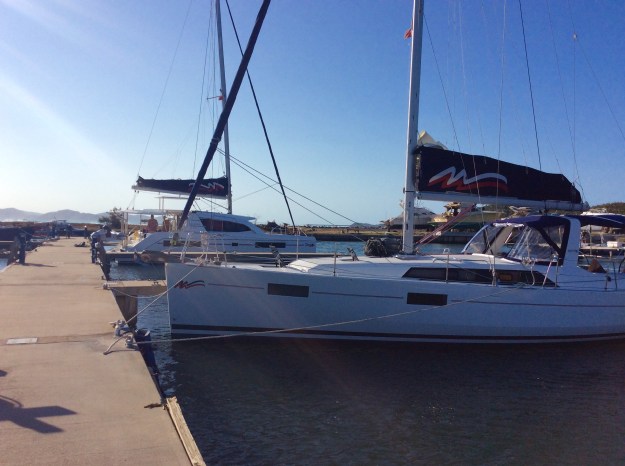 Moorings charters arriving in Virgin Gorda Yacht Harbor, Virgin Gorda, British Virgin Islands (March 2018)