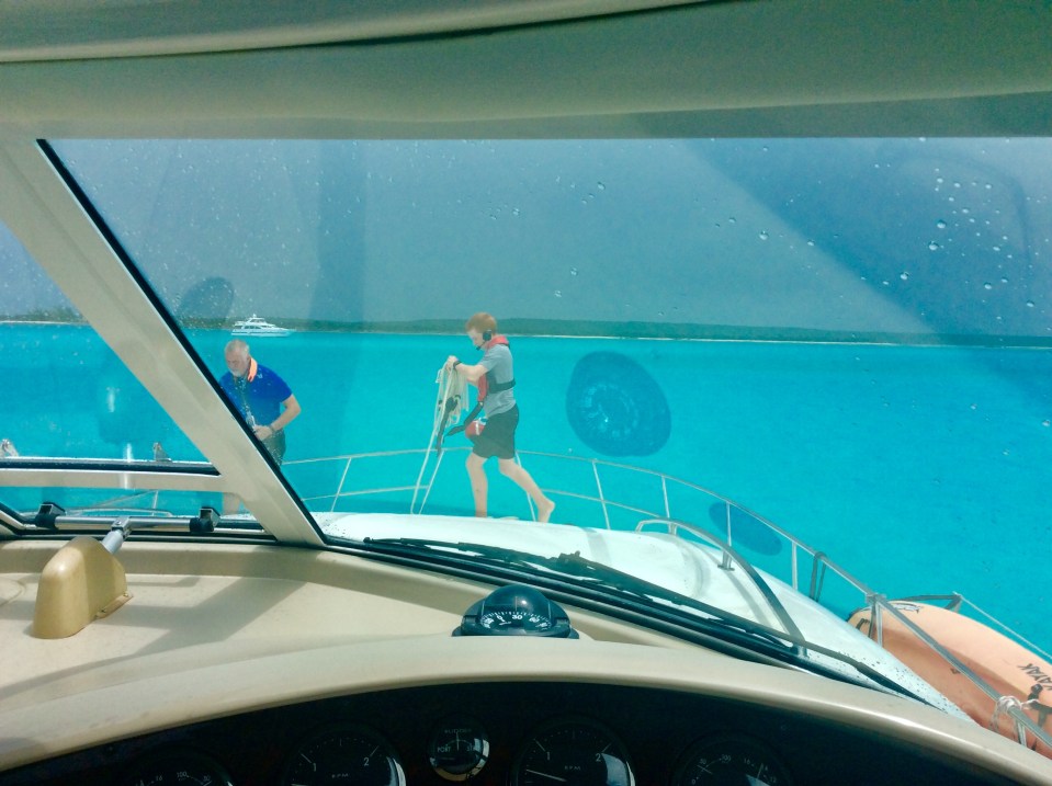 Randy & Ryan pulling up the anchojust off Cape Santa Maria Beach Resort, Long Island Bahams