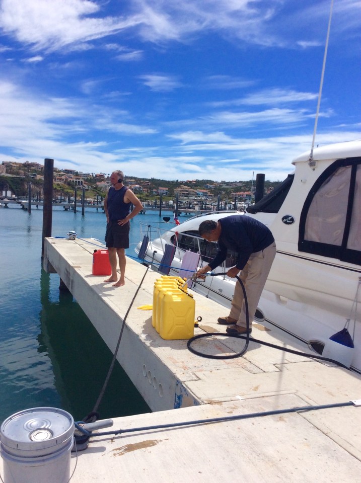 Portable fuel pump let us fuel up in our slip, Palmas Del Mar, Puerto Rico