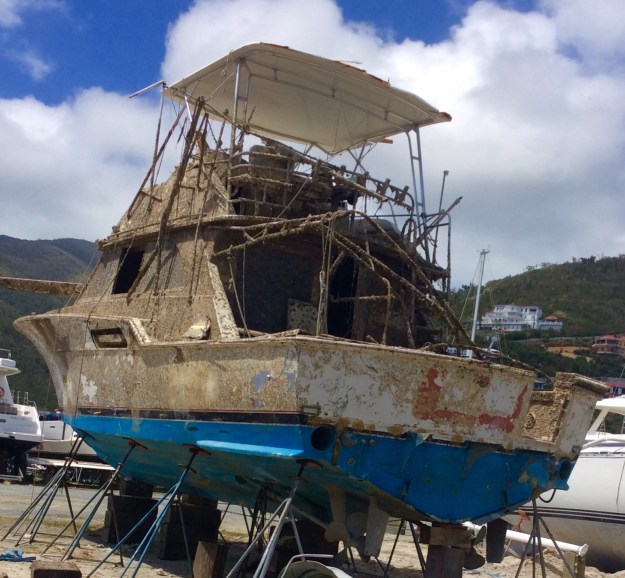 Salvaged vessel in the boat yard, Nanny Cay, Tortola, BVI (March 2018)