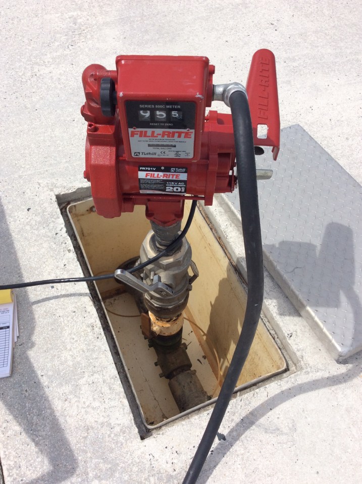 Portable fuel pump let us fuel up in our slip, Palmas Del Mar, Puerto Rico