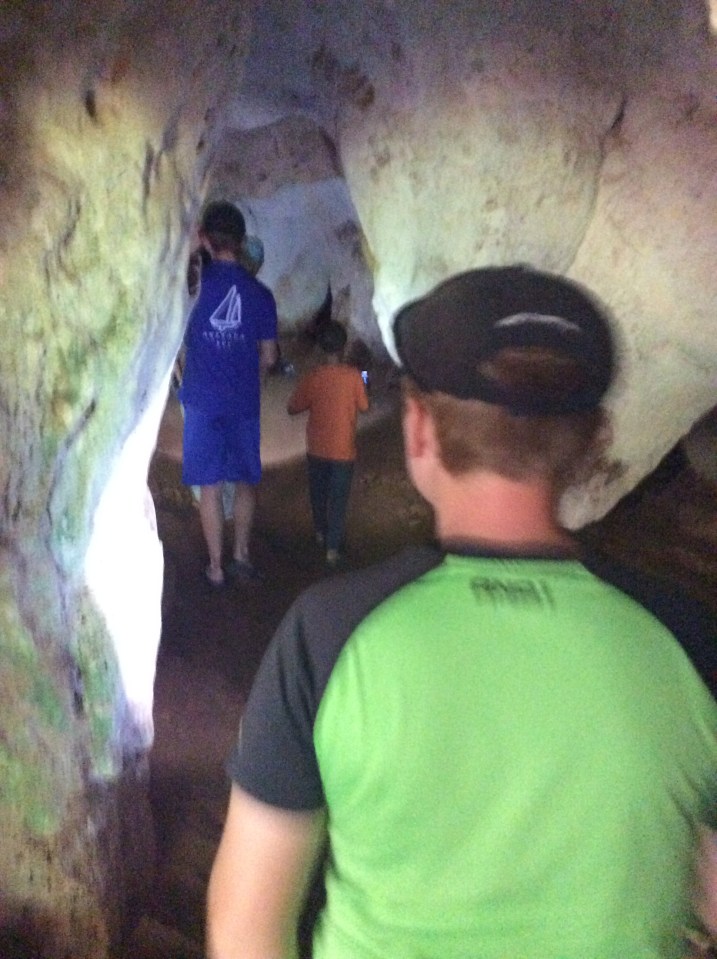 Ryan & Ronan entering the cave, Long Island, Bahamas