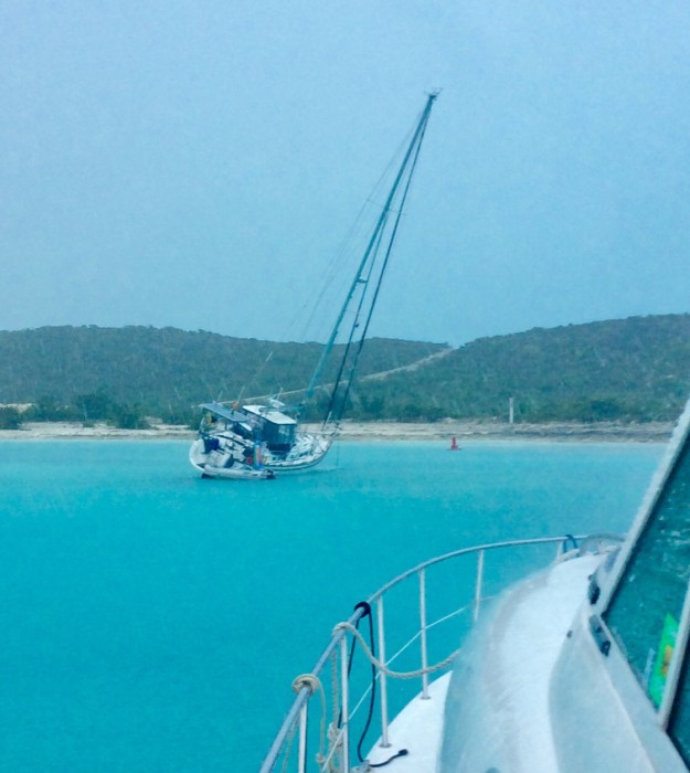 This sailboat ran aground in the channel approach to Southside Marina, Providenciales Turks & Caicos
