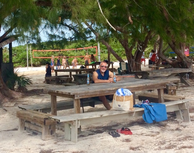 Randy chilling at Chat 'N' Chill, Volley Ball Beach, Stocking Island, Exuma, Bahamas