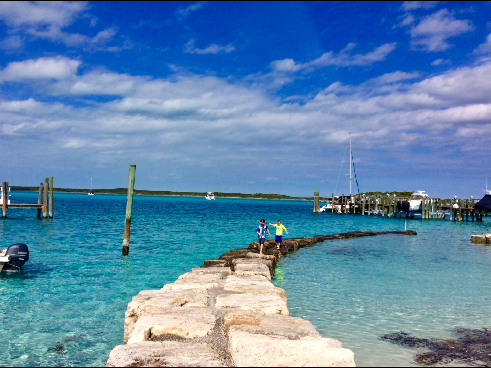 Ryan & Ronan running on the jetty, Staniel Cay Yacht Club, Exumas, Bahamas (2014)