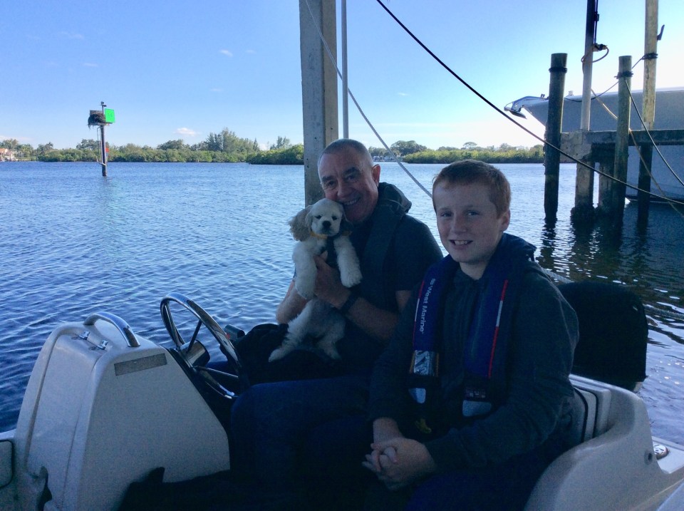 Marlow’s 1st ride in the dinghy; Marlow, Randy & Ronan