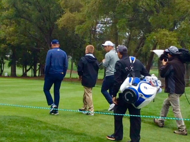 Sergio Garcia, Ronan and Paul Casey on the 18th fairway (2019 Valspar Championship - Practice Round)